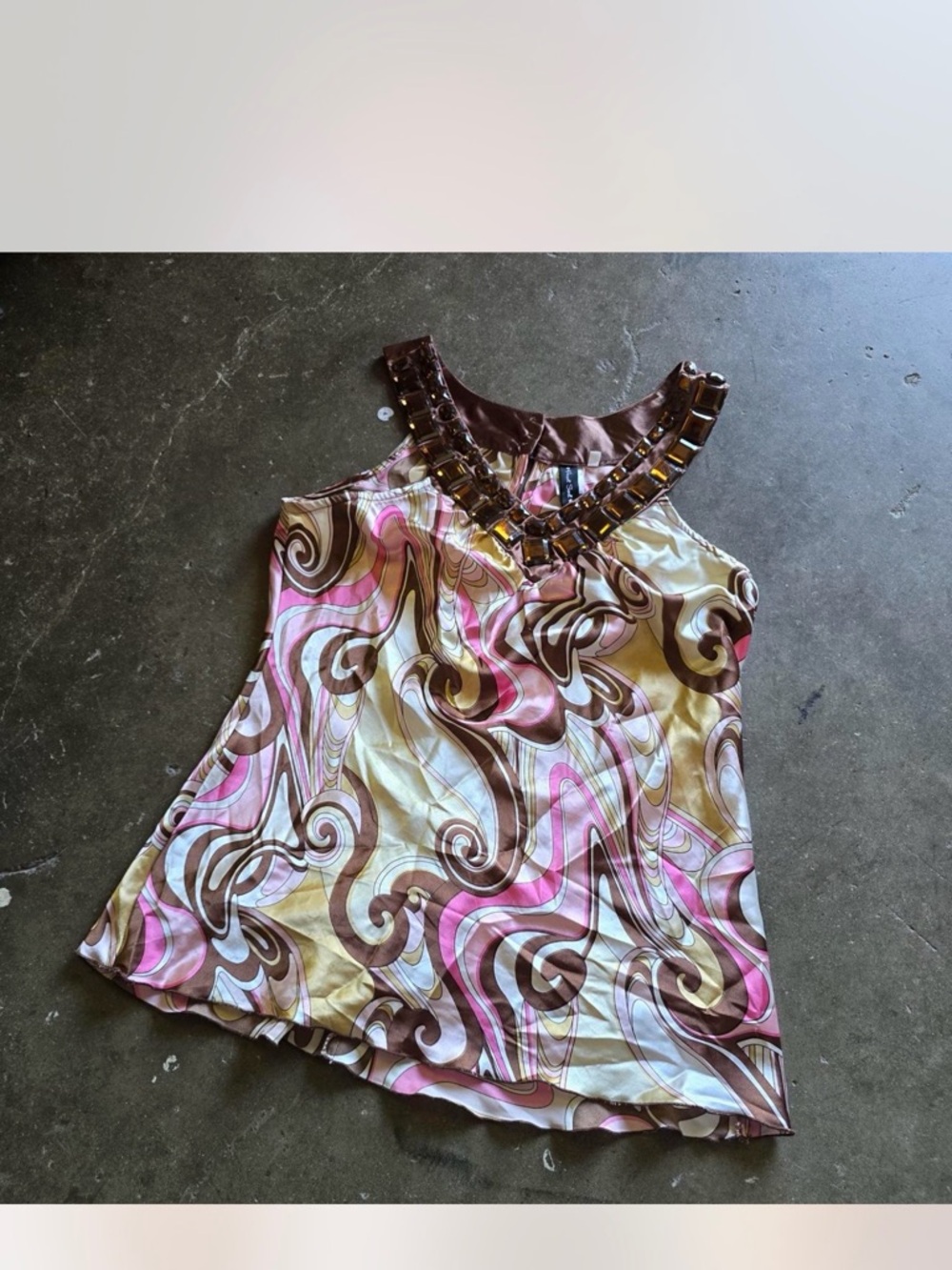 Heart Soul pink & brown asymmetrical vintage 90s Y2K top with rhinestone collar